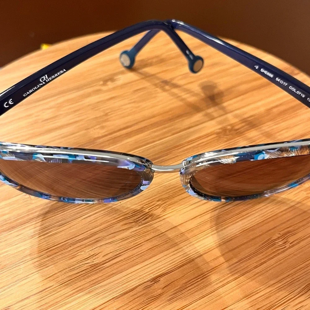 Carolina Herrera SHE688 Blue Marbled Cat Eye Sunglasses Frames Only